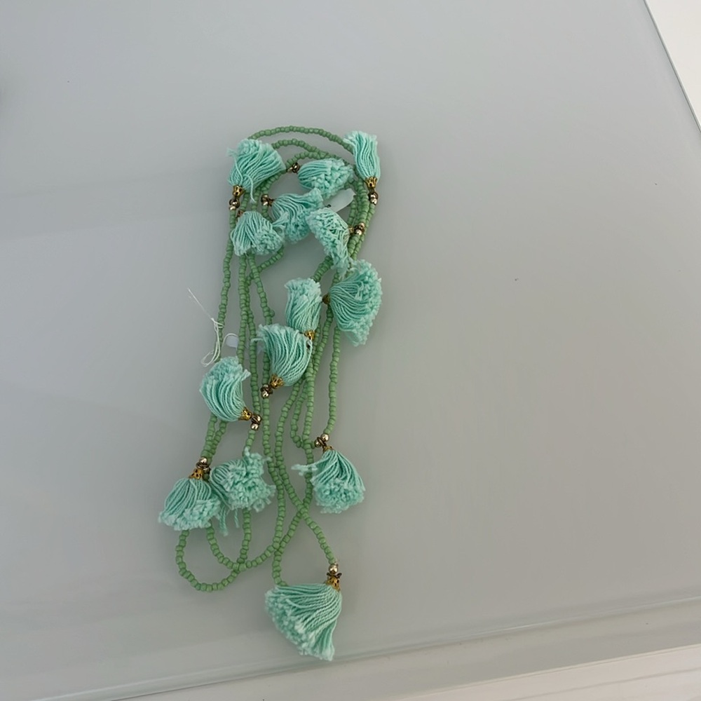 Roberta Roller Rabbit Mint Green Tassel Beaded PomPom Necklace NWT - Picture 7 of 7
